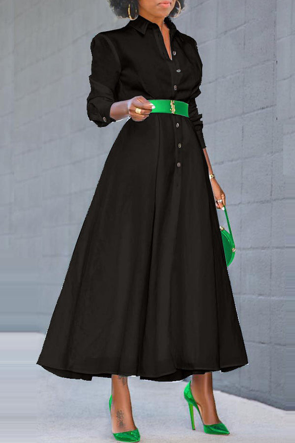 Fashion Solid Color Long Sleeve Long Swing Dress
