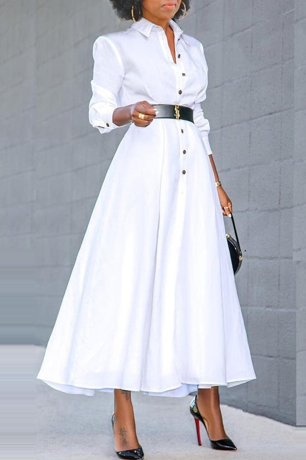 Fashion Solid Color Long Sleeve Long Swing Dress