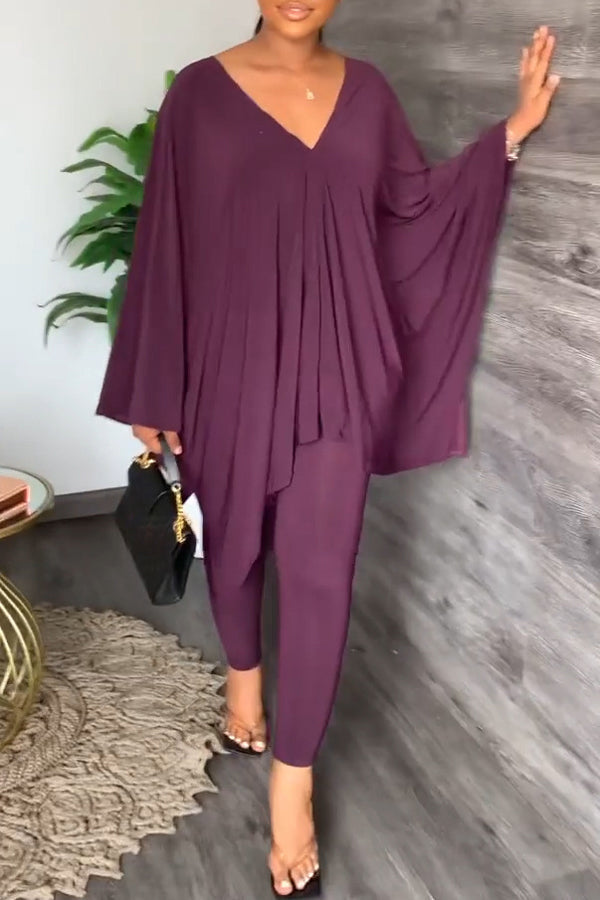 Casual Loose V-Neck Doll Sleeve Suit