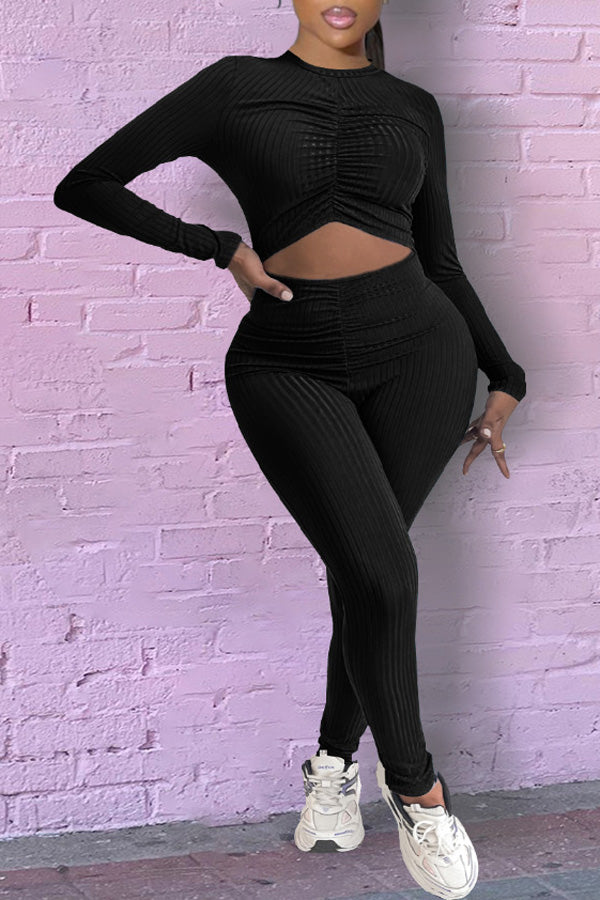 Sexy Leaky Navel Bust Ruffle Tight Jumpsuit