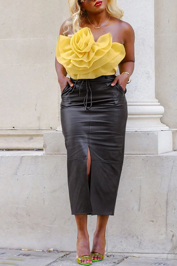 Sexy Solid Color Fashion High Quality Elastic Leather Skirt