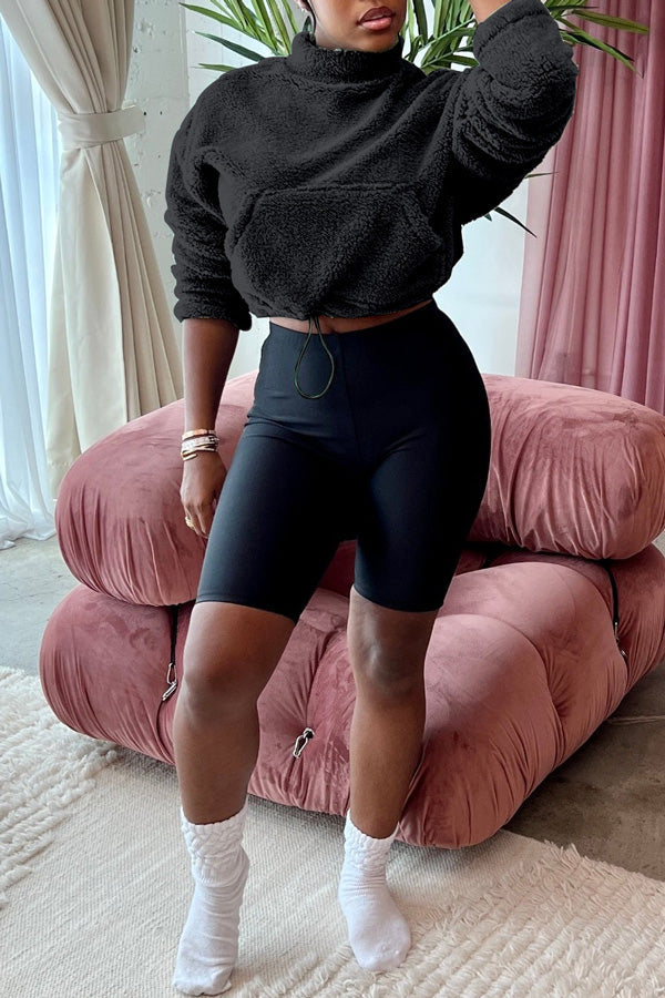 Sexy Double Sided Fleece Drawstring Athleisure Two-Piece Set