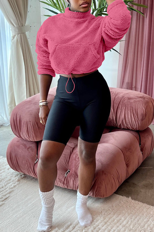 Sexy Double Sided Fleece Drawstring Athleisure Two-Piece Set