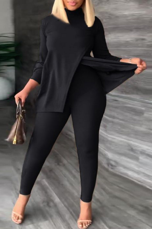 Fashion Sexy Stitching Solid Color Slit Suit