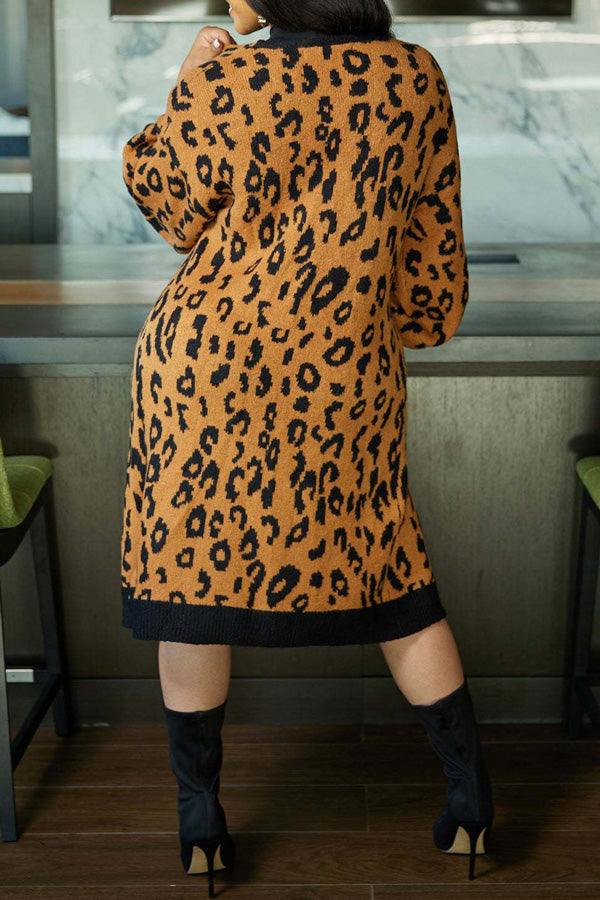 Casual Leopard Knit Cardigan Jacket