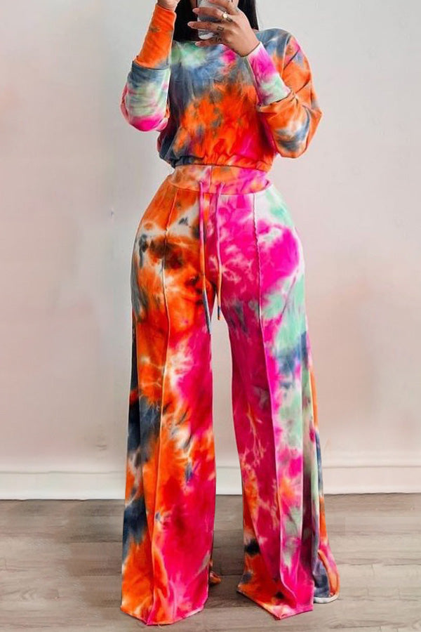 Fashion Print Off Shoulder Flared Pants Sexy Two Piece Suit
