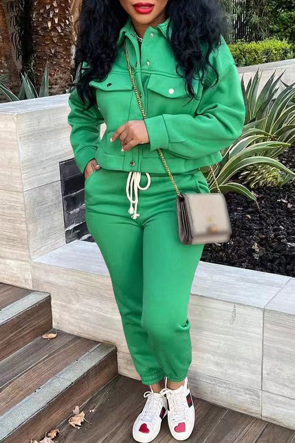 Fashion Solid Color Casual Sports Suit