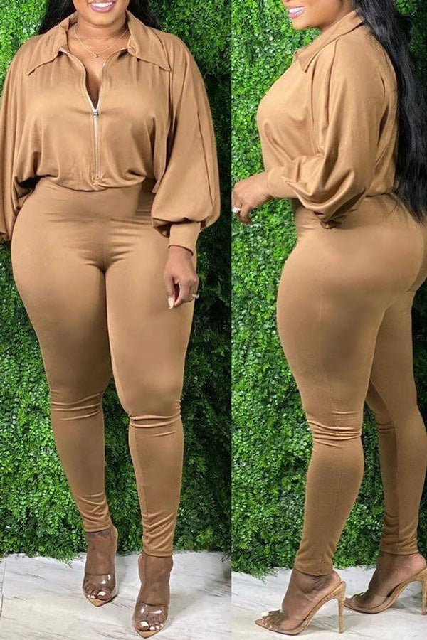 Sexy Slim Plus Size Solid Color Jumpsuit