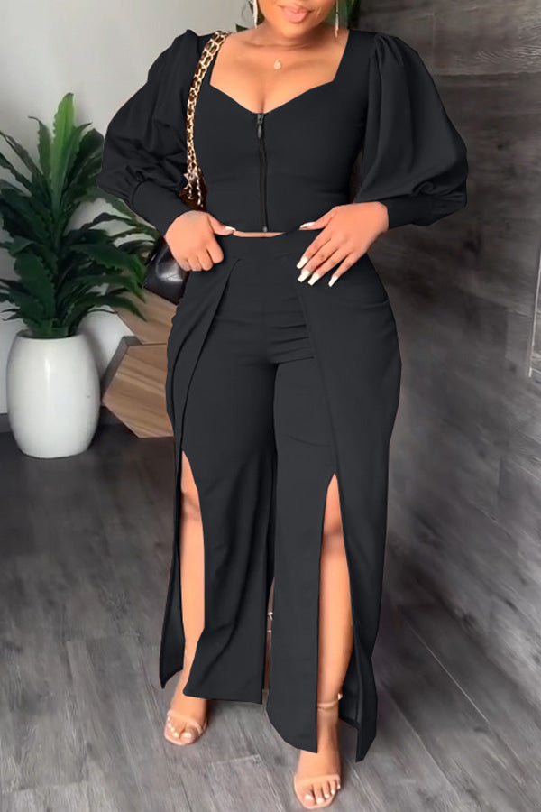 Fashion Casual Puff Sleeves Two Piece Pants