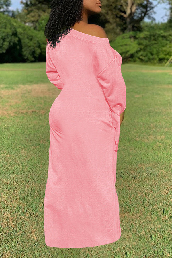 Casual Solid Color Cotton Long Sleeve Knotted Cuff Dress