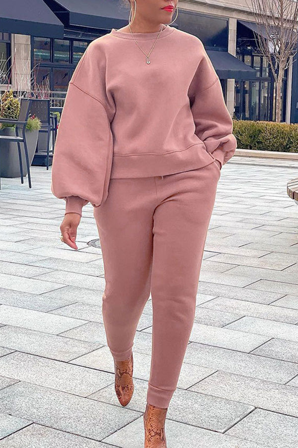 Casual Fashion Solid Color Round Neck Sweater Set