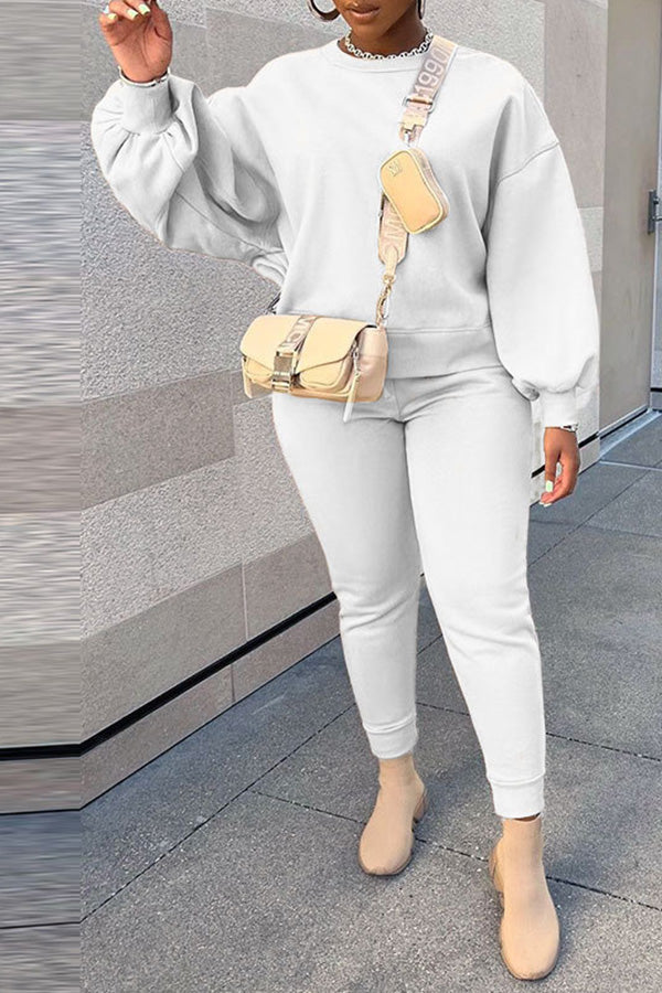 Casual Fashion Solid Color Round Neck Sweater Set