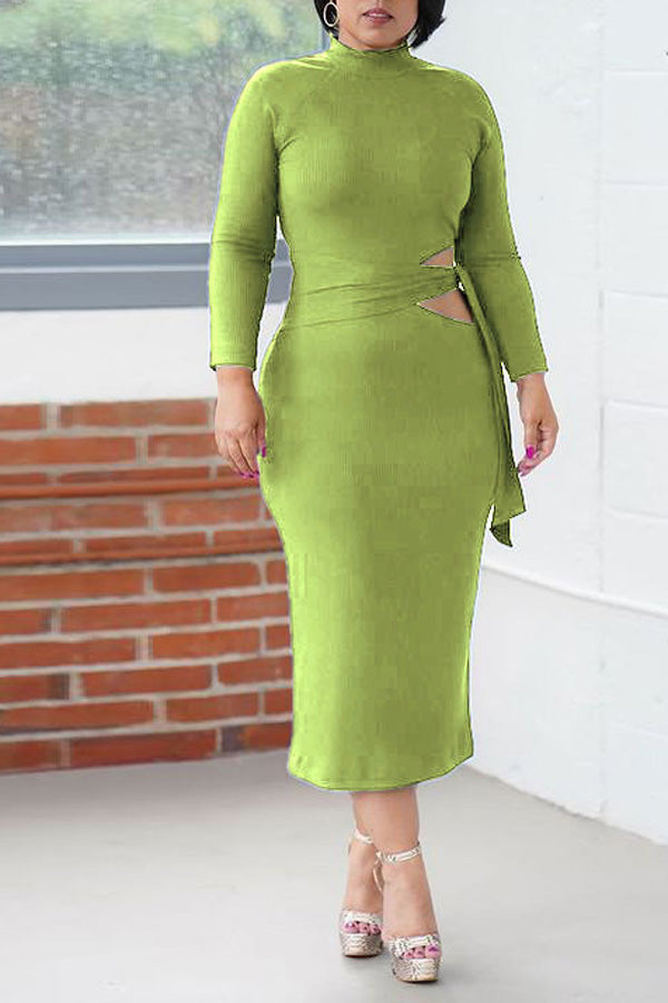 Fashion Explosive Pullover High Neck Solid Color Tight Plus Size Dress