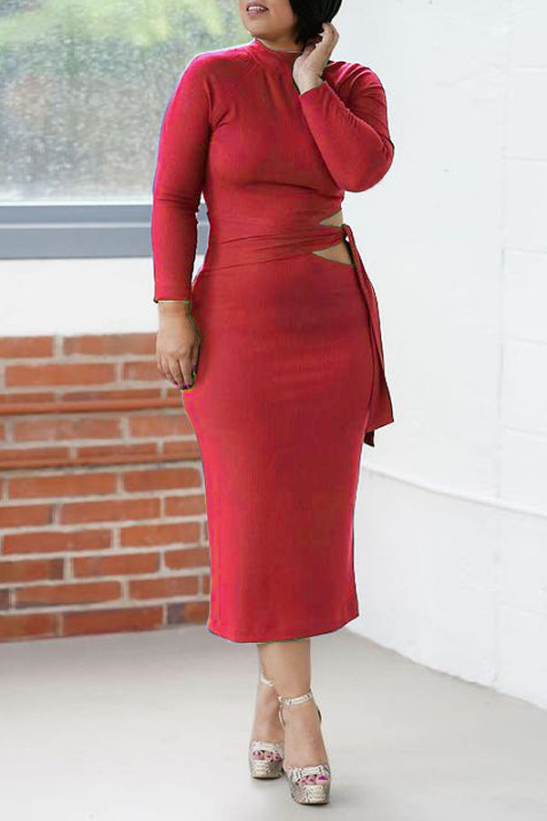 Fashion Explosive Pullover High Neck Solid Color Tight Plus Size Dress