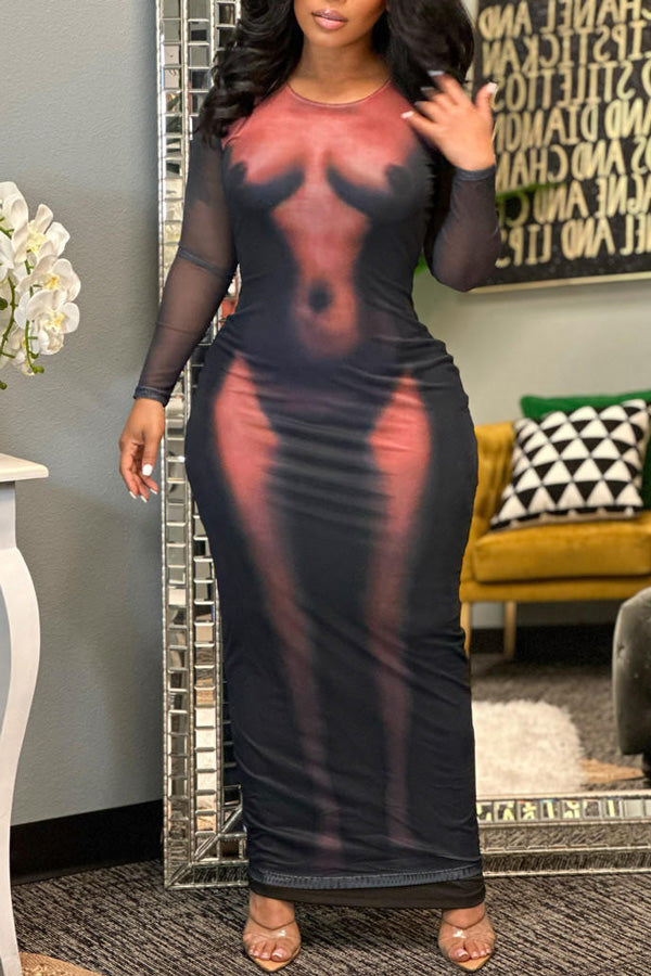 Fashion Body Positioning Printed Body Sexy Dress