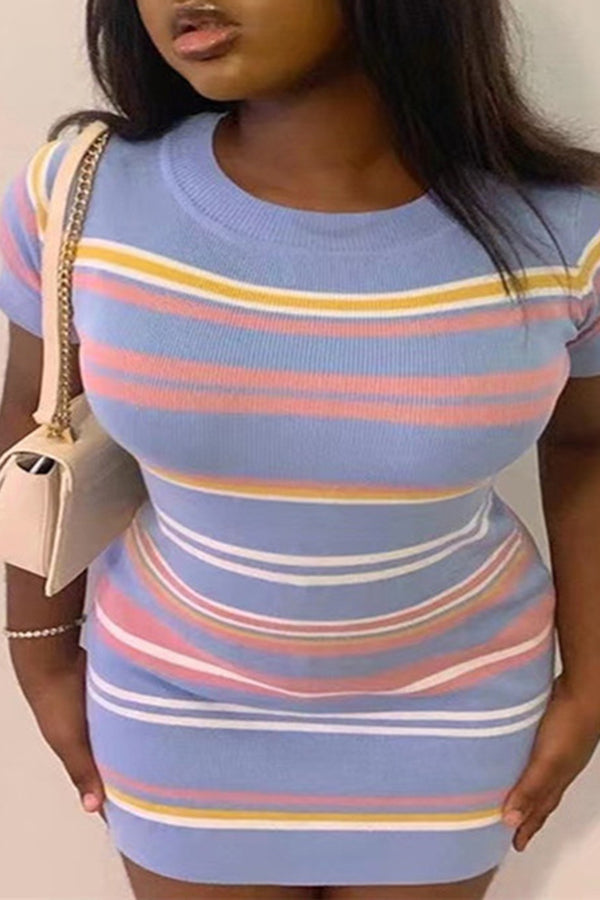 Sweet Rainbow Striped Knit Mini Dress