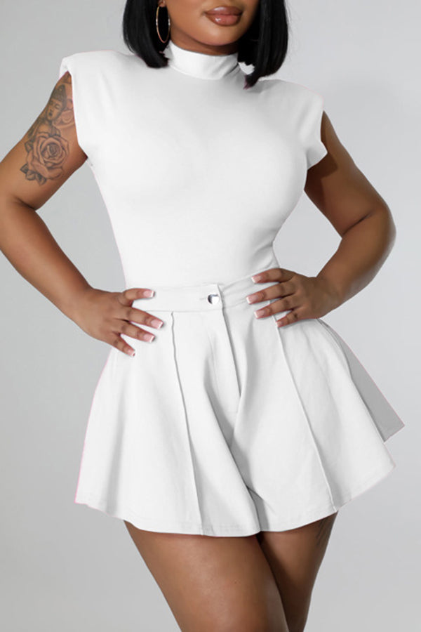 Plus Size Cap Sleeve Bodysuit Top & Pleated Skirt Set