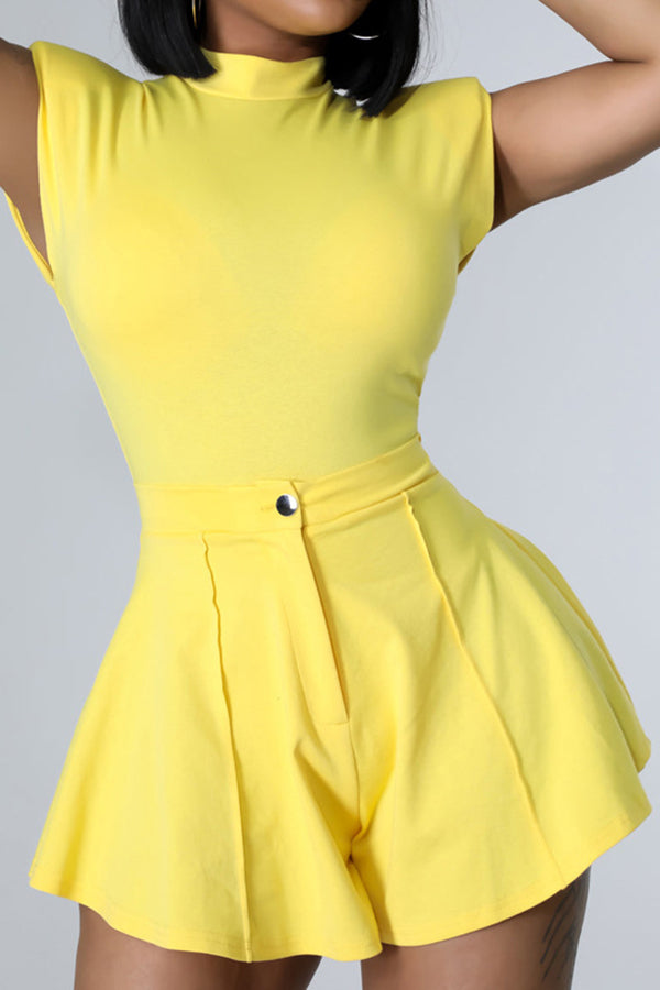 Plus Size Cap Sleeve Bodysuit Top & Pleated Skirt Set