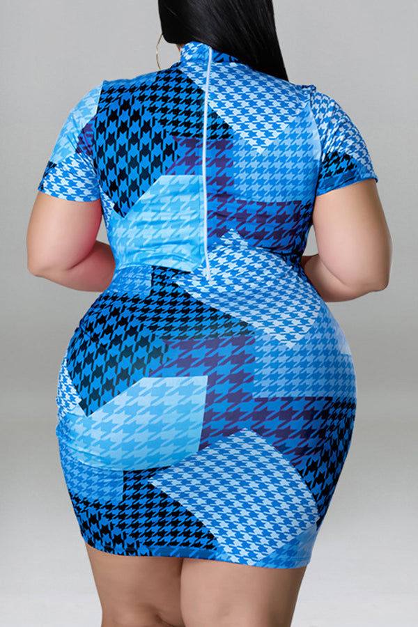 Plus Size Multi Plaid Drawstring Mini Dress