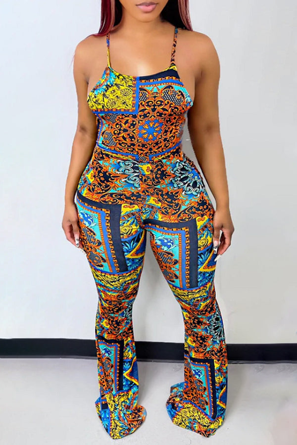 Pretty Multi Floral Backless Flared Jumpsuit