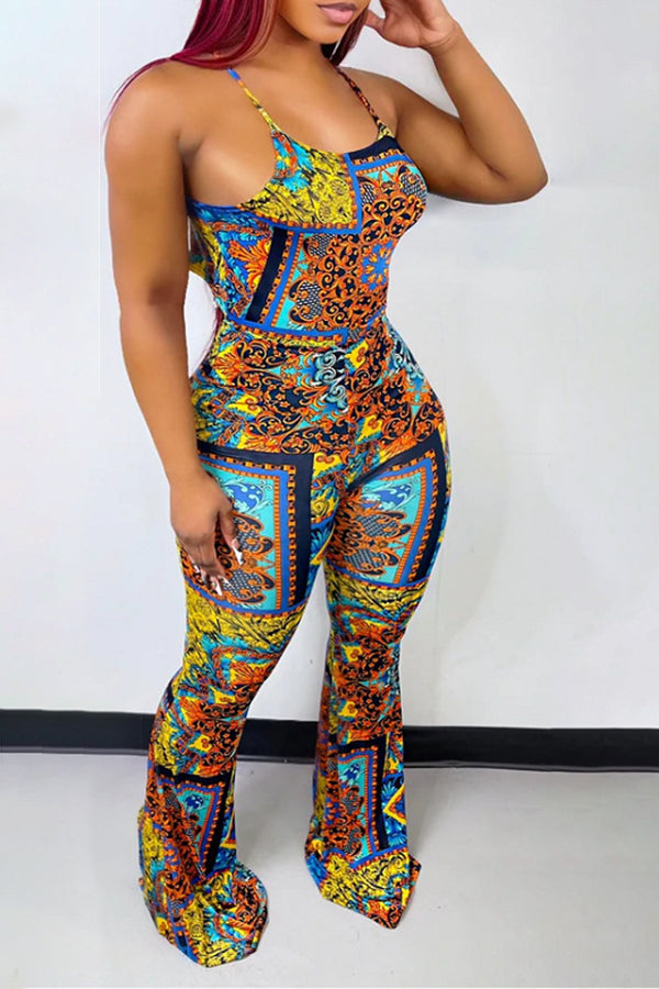 Pretty Multi Floral Backless Flared Jumpsuit