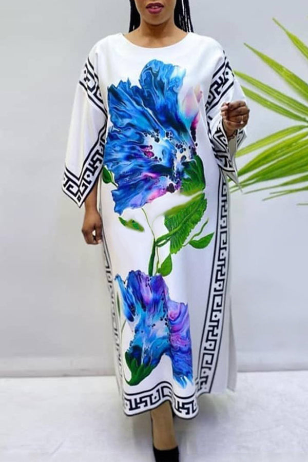 Plus Size Slit Sleeve Floral Maxi Dress