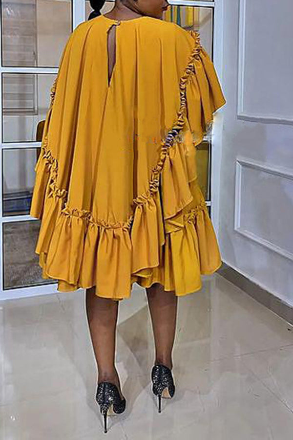 Sweet Solid Color Ruffle Tiered Plus Size Midi Dress