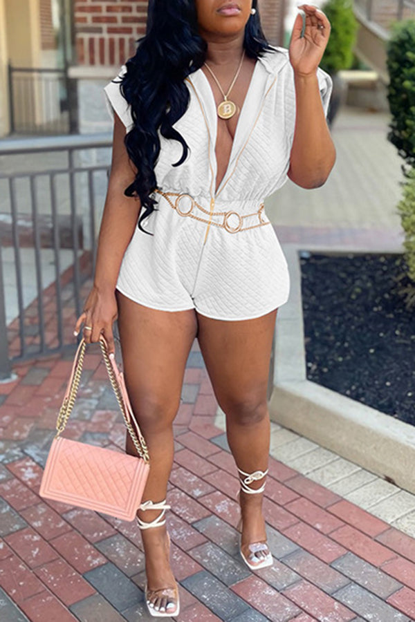 Features Pleated Shoulders Cinched Waistband Romper