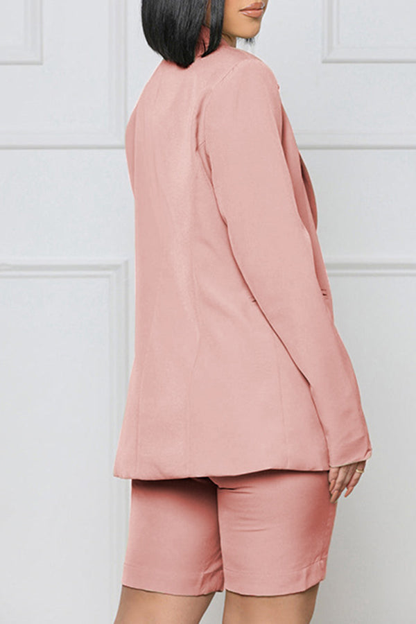 Urban Solid Color Lapel Blazer & Shorts 2PC Suit