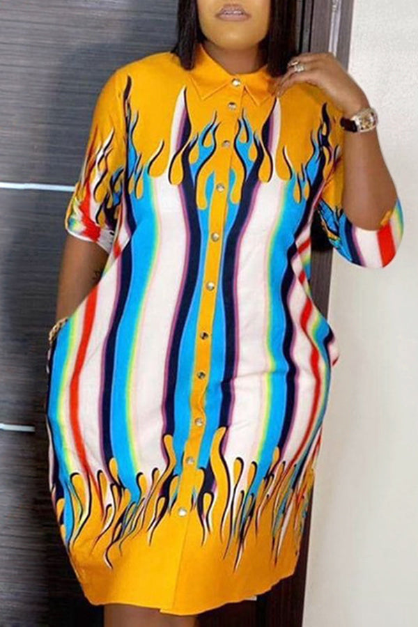 Plus Size Multicolor Striped Half Sleeve Shirt Mini Dress