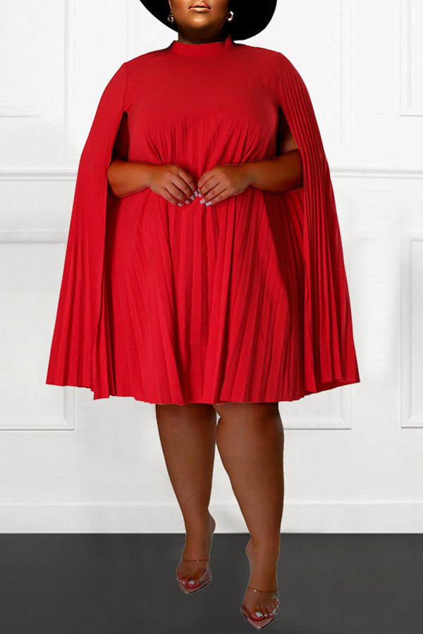 Plus Size All Pleated Batwing Sleeve Midi Dress