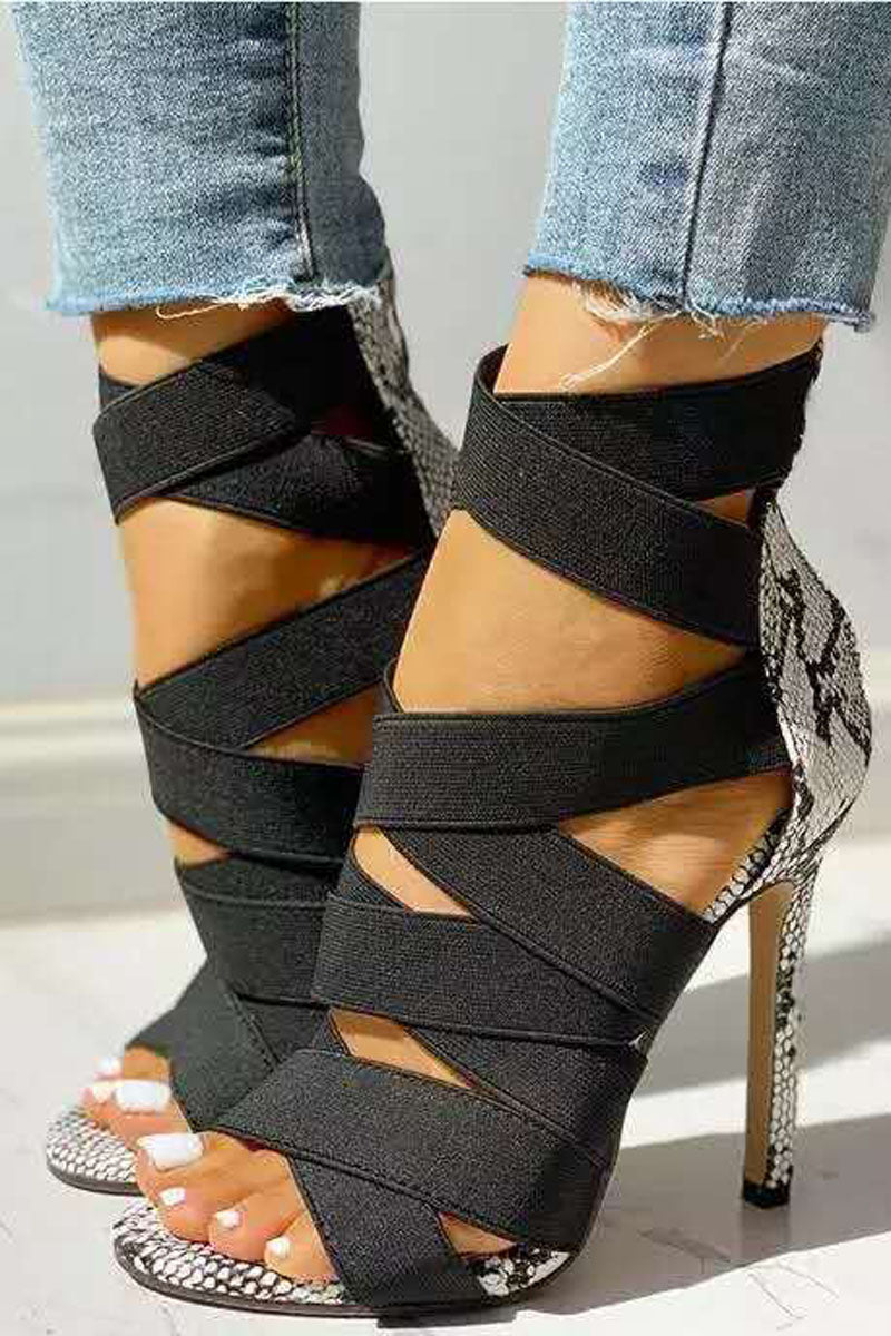 Snake Print Cross Strap High Heels Sandals Shoes - Fashionaviv-Shoes-[product_label]