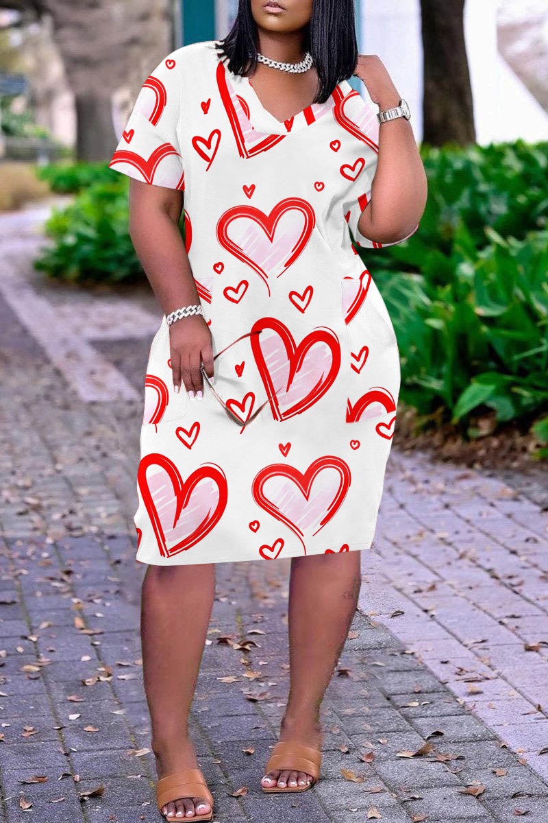 Plus Size Casual Graphic Print Short Sleeve Midi Dress - Fashionaviv-Midi Dresses-[product_label]