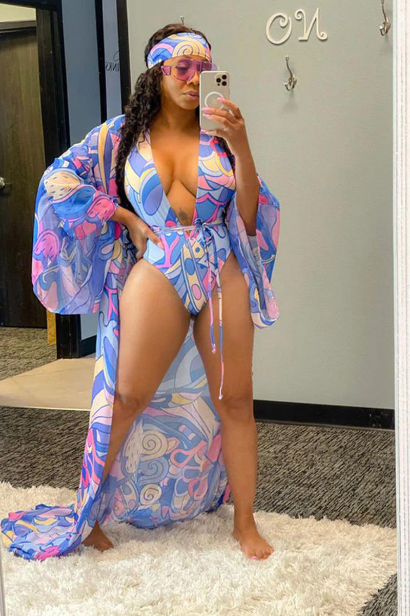 [Pre-Sale] Plus Size All Over Print Swimsuit Cover Up Set