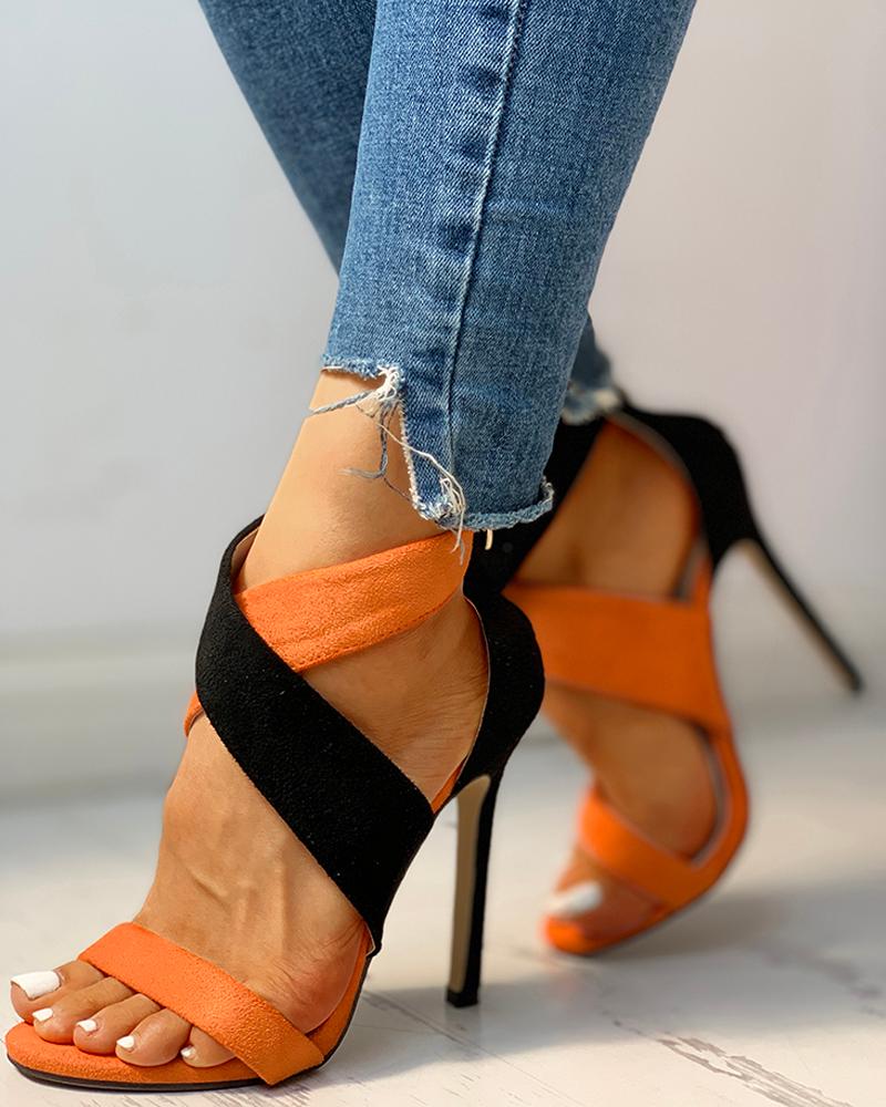 Colorblock Crisscross Thin Heeled Sandals