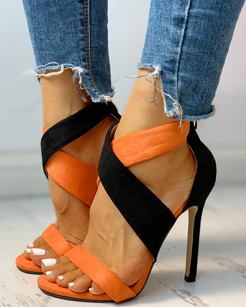 Colorblock Crisscross Thin Heeled Sandals