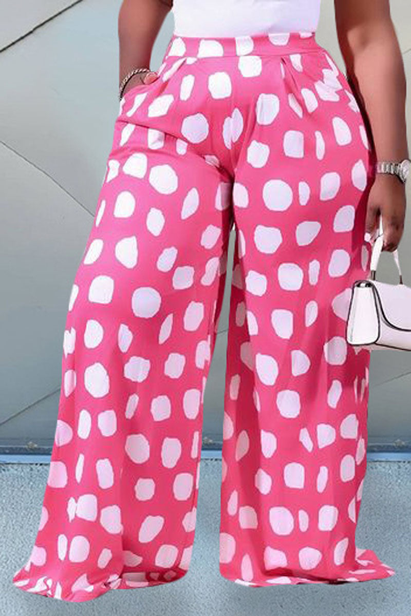Plus Size Casual Polka Dot Print Wide Leg Pants - Fashionaviv-Pants-[product_label]