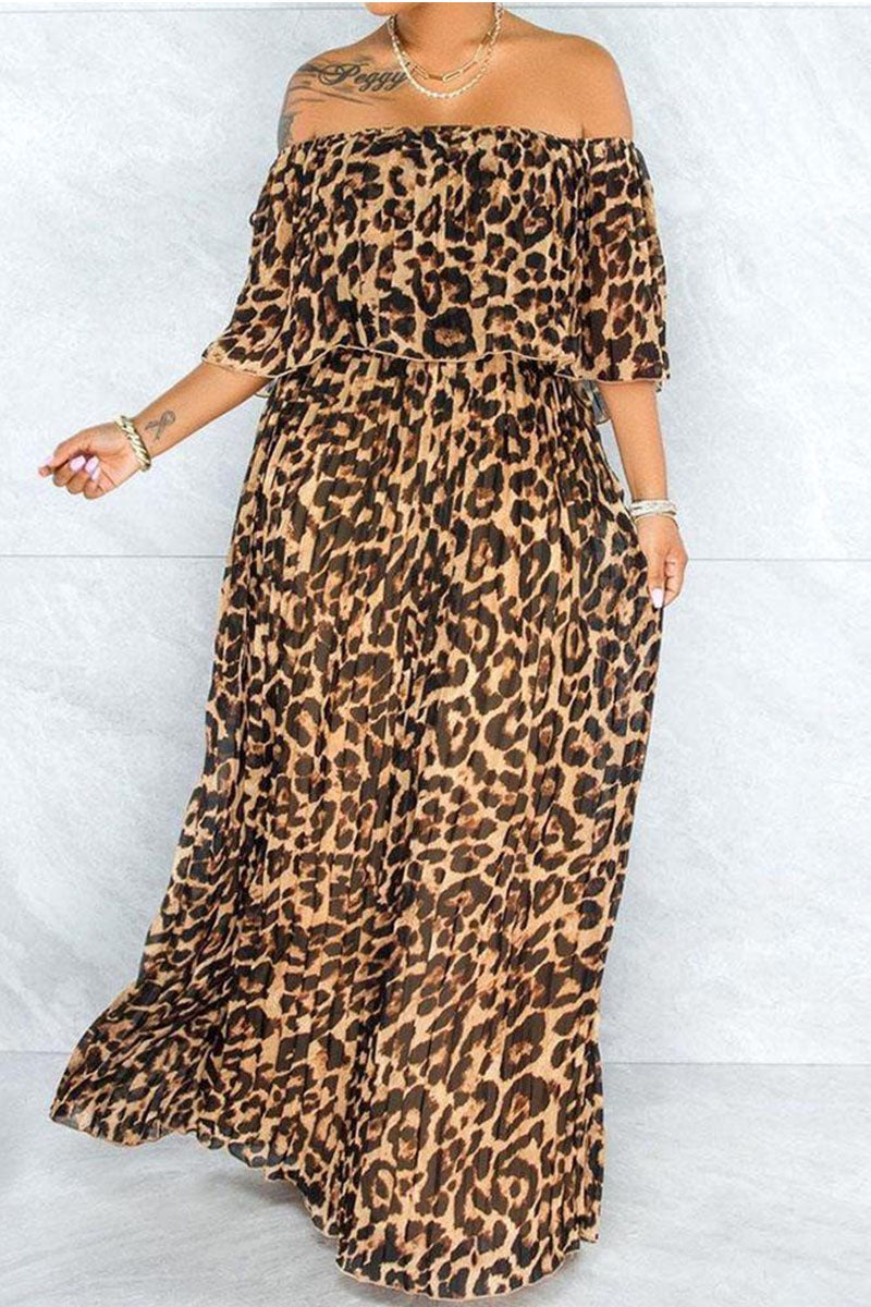Plus Size Leopard Print Maxi Dress - Fashionaviv