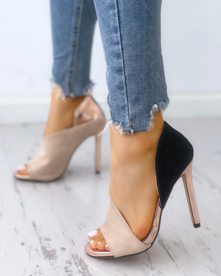 Colorblock Peep Toe High-heeled Sandals