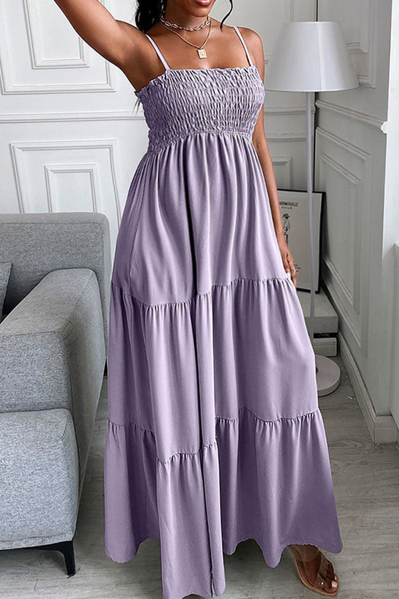 [Pre-Sale] Plus Size Casual Cami Boat Neck Pleated Maternity Maxi Dress - Fashionaviv-Maternity Dresses-[product_label]
