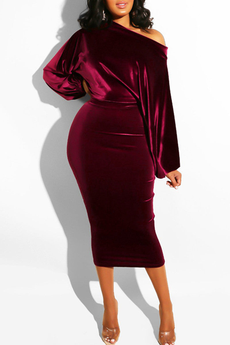 [Pre-Sale] Plus Size Sexy Solid Backless One Word Collar Step Midi Dress - Fashionaviv