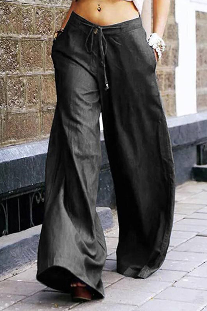 Plus Size Casual Drawstring High Waist Loose Wide Leg Pants - Fashionaviv-Pants-[product_label]