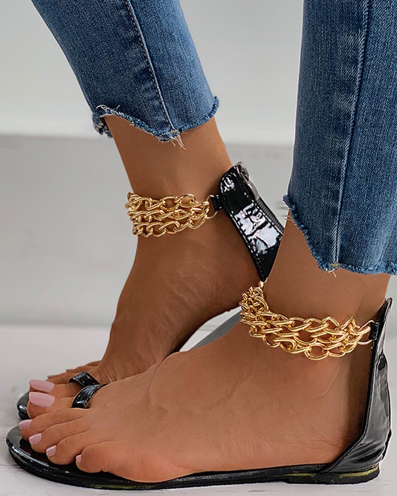 Toe Ring Chain Strap Flat Sandals