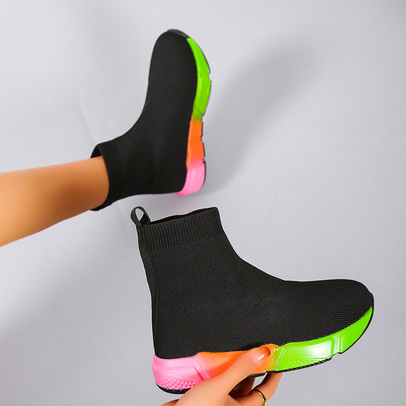 Color Block Stretchy Mesh Platform Sneakers
