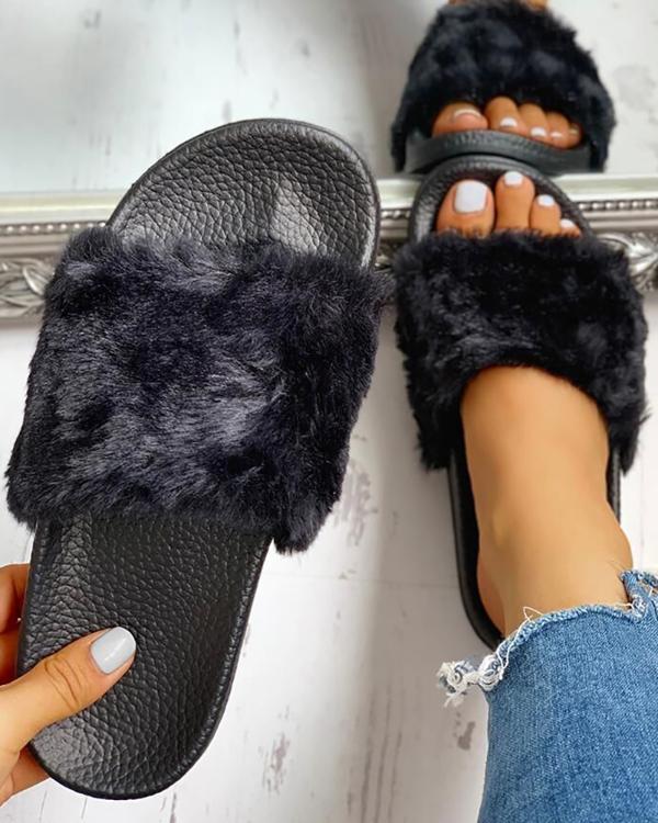 Open Toe Fluffy Flat Sandals