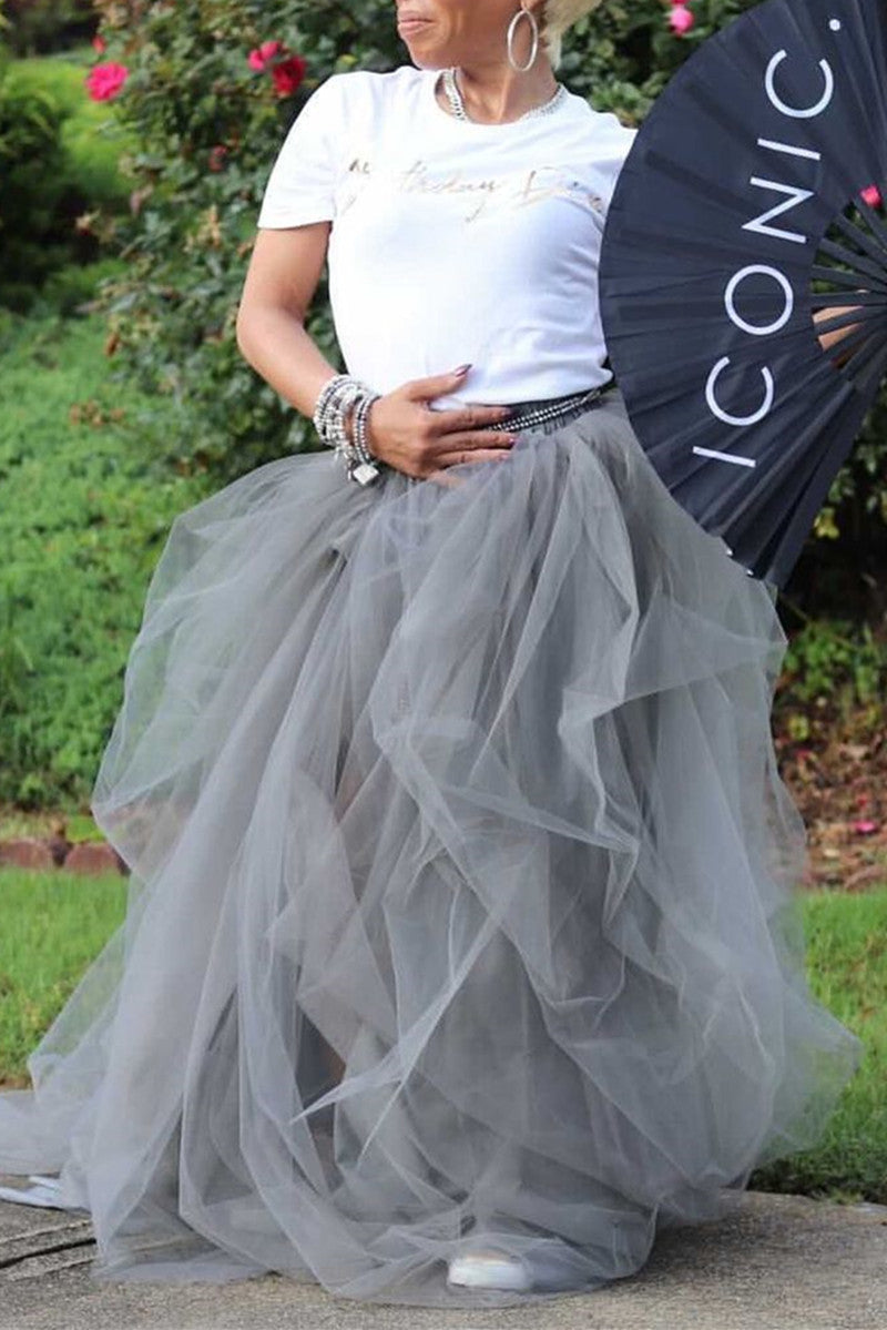 [Pre Sale] Plus Size Elegant Solid Hi-Slit Tulle Skirt 12 Color - Fashionaviv