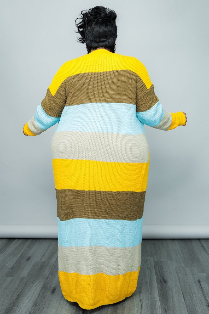Plus Size Christmas Stripe Long Sleeve Cardigan Sweater Outwear