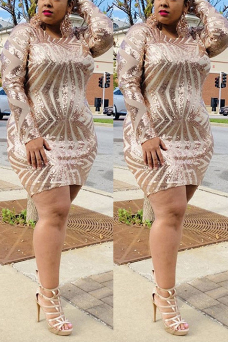 Plus Size Sequined See-Through Mini Dress