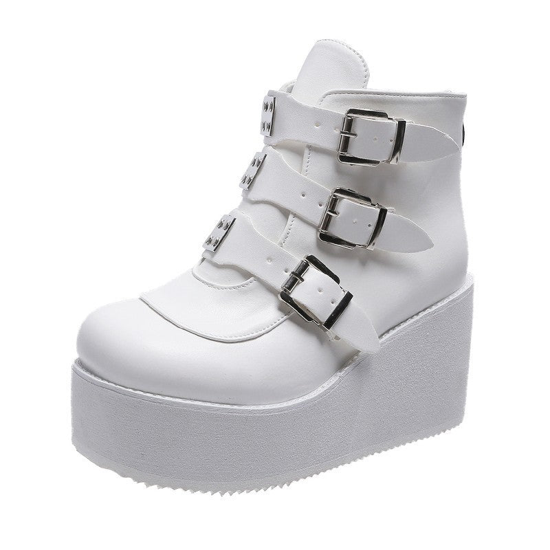 Casual PU Leather Belt Buckle Platform Boots - Fashionaviv-Boots-[product_label]