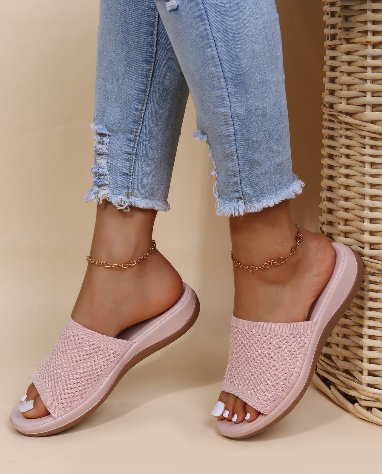 Casual Beach Solid Open Front Slipper
